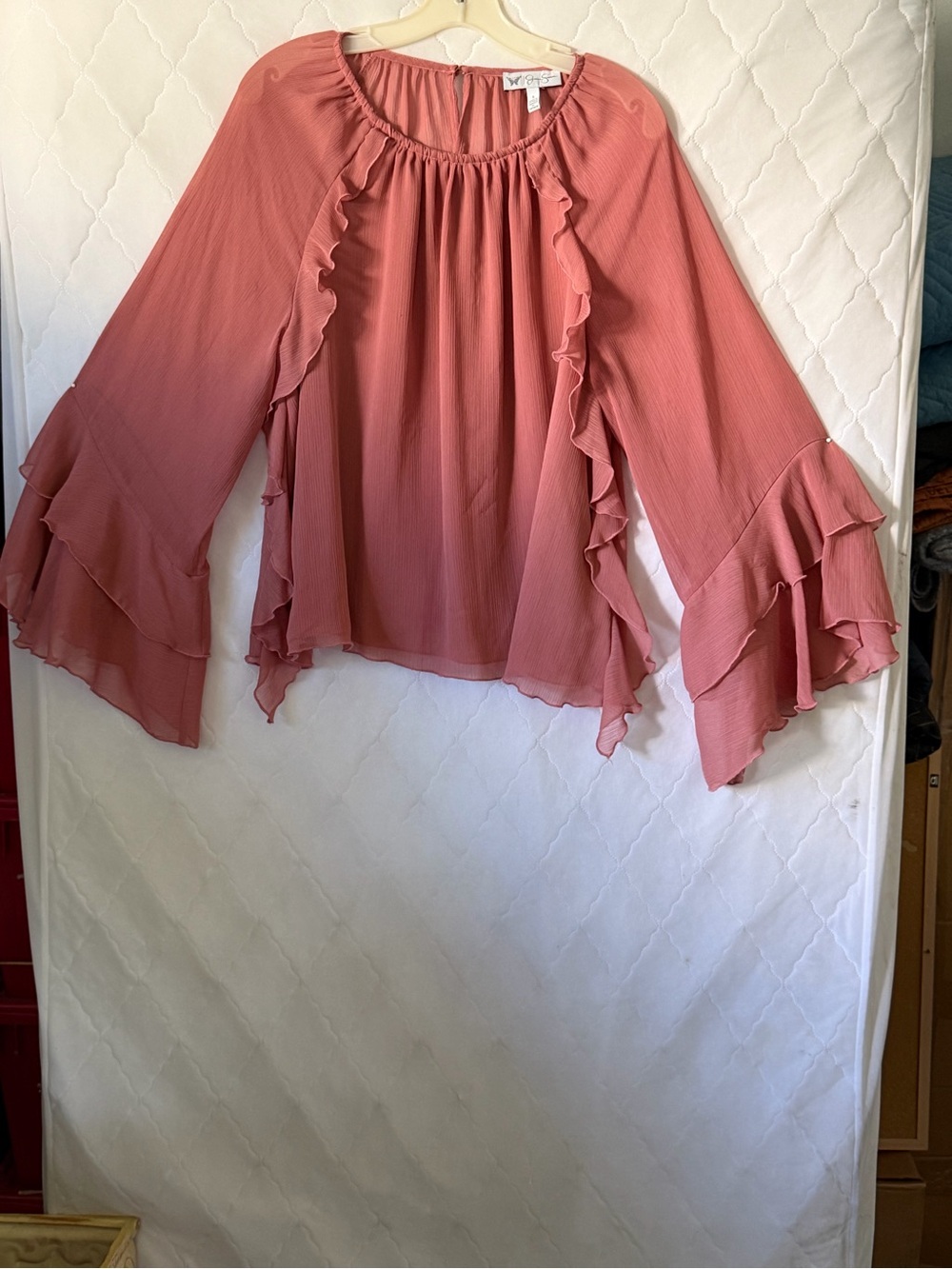 Jessica Simpson Elaine Dusty Coral Ruffle Bell-Sleeve Blouse